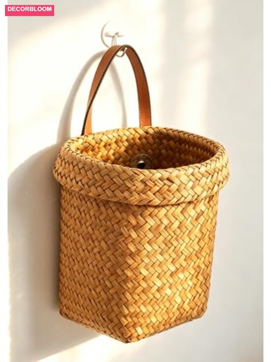 Other - Natural Seagrass Wall Hanging Storage Basket with Leather Handle